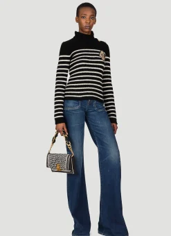 3 Button High Neck Stripe Sweater