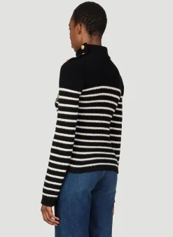 3 Button High Neck Stripe Sweater