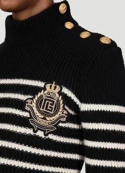 3 Button High Neck Stripe Sweater
