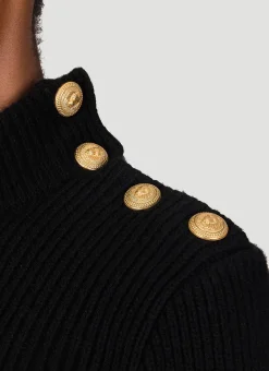 3 Button High Neck Stripe Sweater