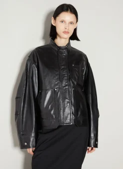 Band Collar Leather Jacket