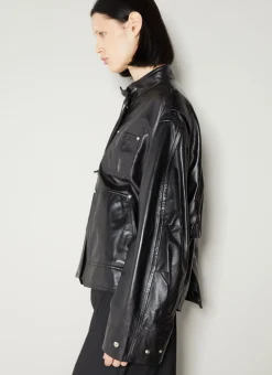 Band Collar Leather Jacket