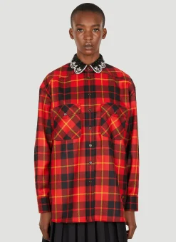 Beaded Collar Check Shirt