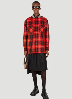 Beaded Collar Check Shirt