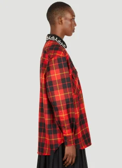 Beaded Collar Check Shirt