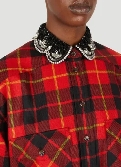 Beaded Collar Check Shirt