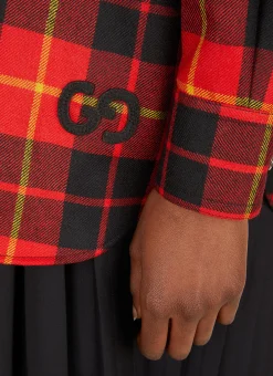 Beaded Collar Check Shirt