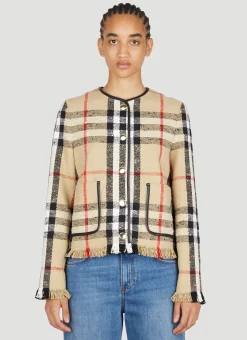 Check Boucle Collarless Jacket