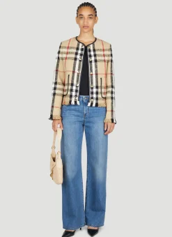 Check Boucle Collarless Jacket