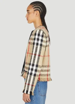Check Boucle Collarless Jacket