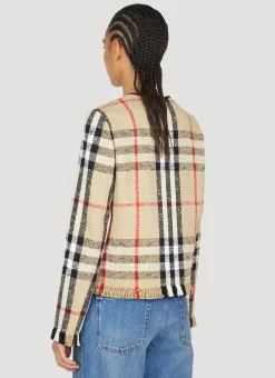 Check Boucle Collarless Jacket