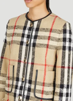 Check Boucle Collarless Jacket