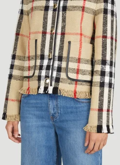 Check Boucle Collarless Jacket