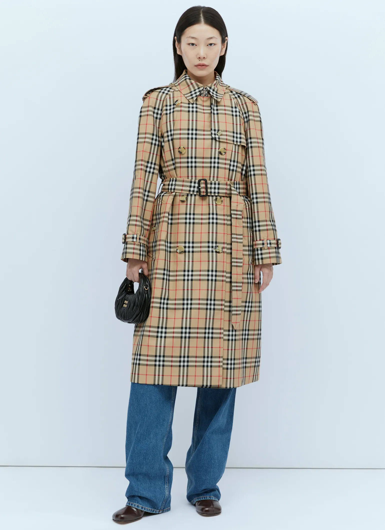 Check Cotton Gabardine Trench Coat