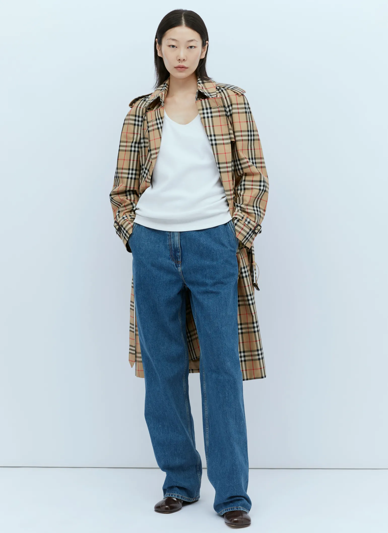 Check Cotton Gabardine Trench Coat