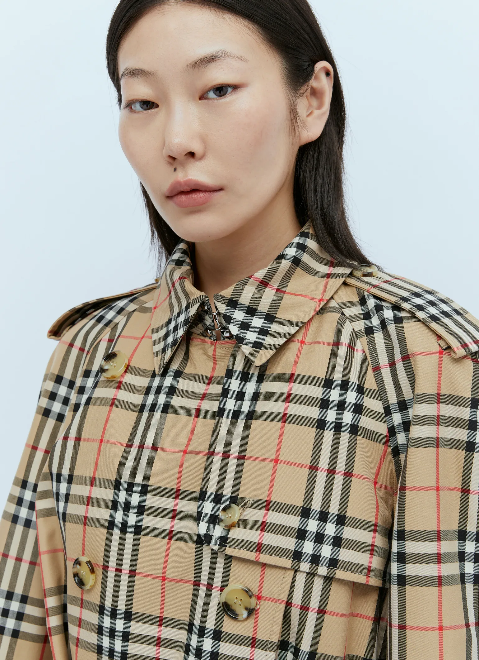 Check Cotton Gabardine Trench Coat