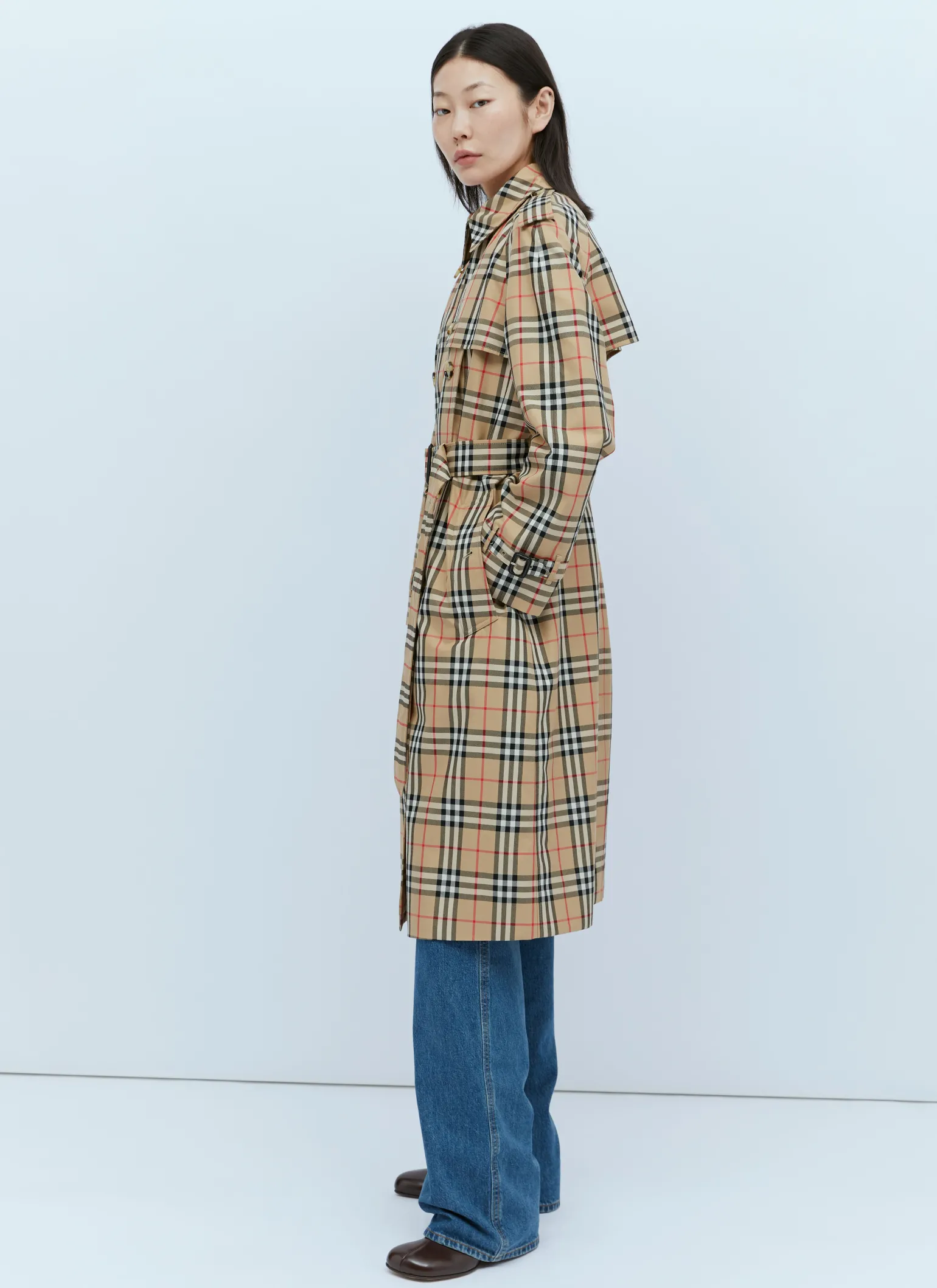 Check Cotton Gabardine Trench Coat