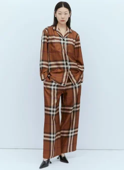 Check Silk Wide Leg Pants