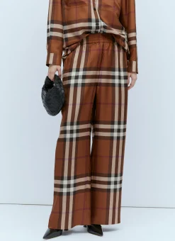 Check Silk Wide Leg Pants