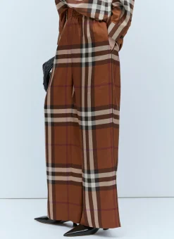 Check Silk Wide Leg Pants
