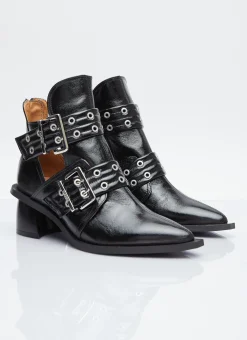Chunky Buckle Open Cut Boots