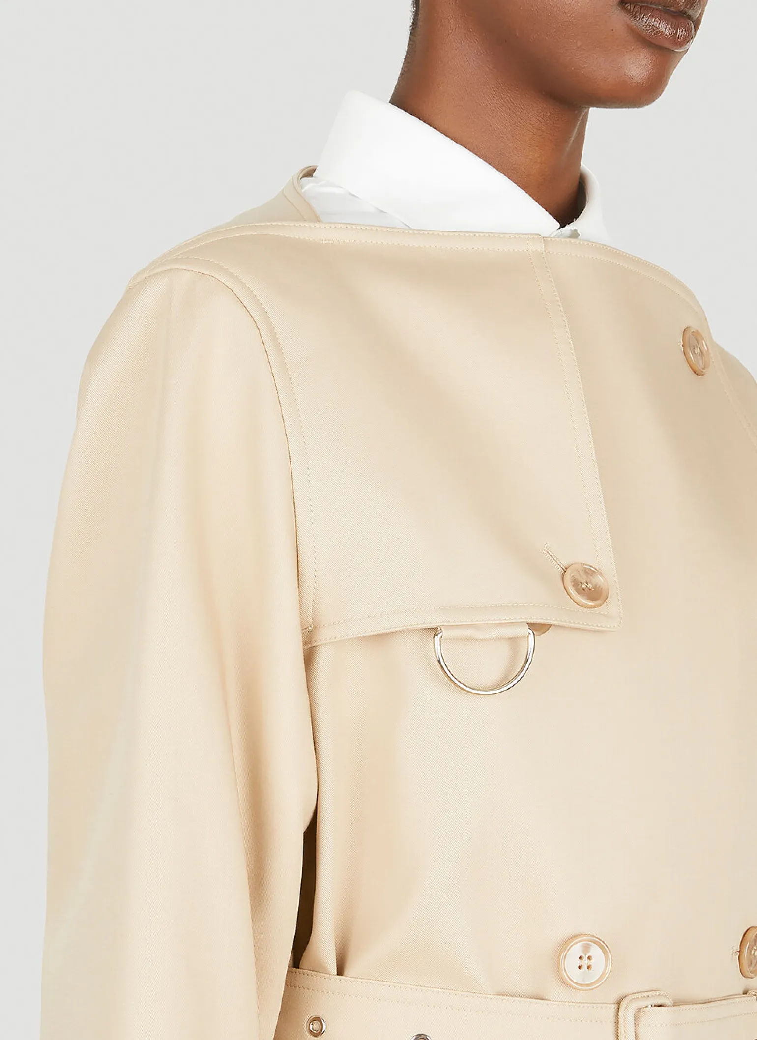 Collarless Trench Coat