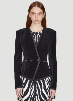 Collarless Velvet Blazer