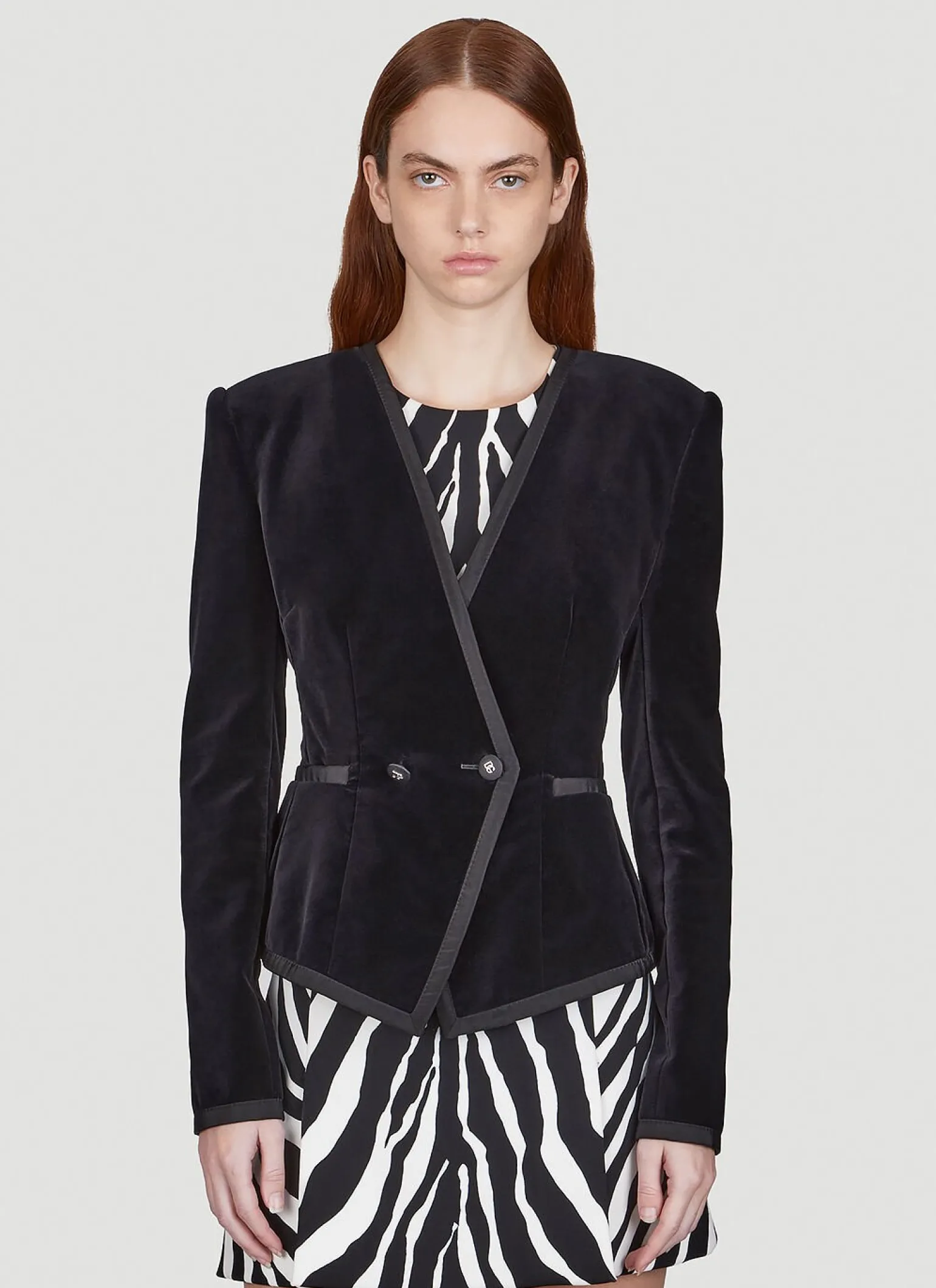 Collarless Velvet Blazer