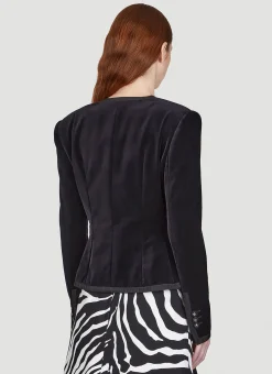 Collarless Velvet Blazer