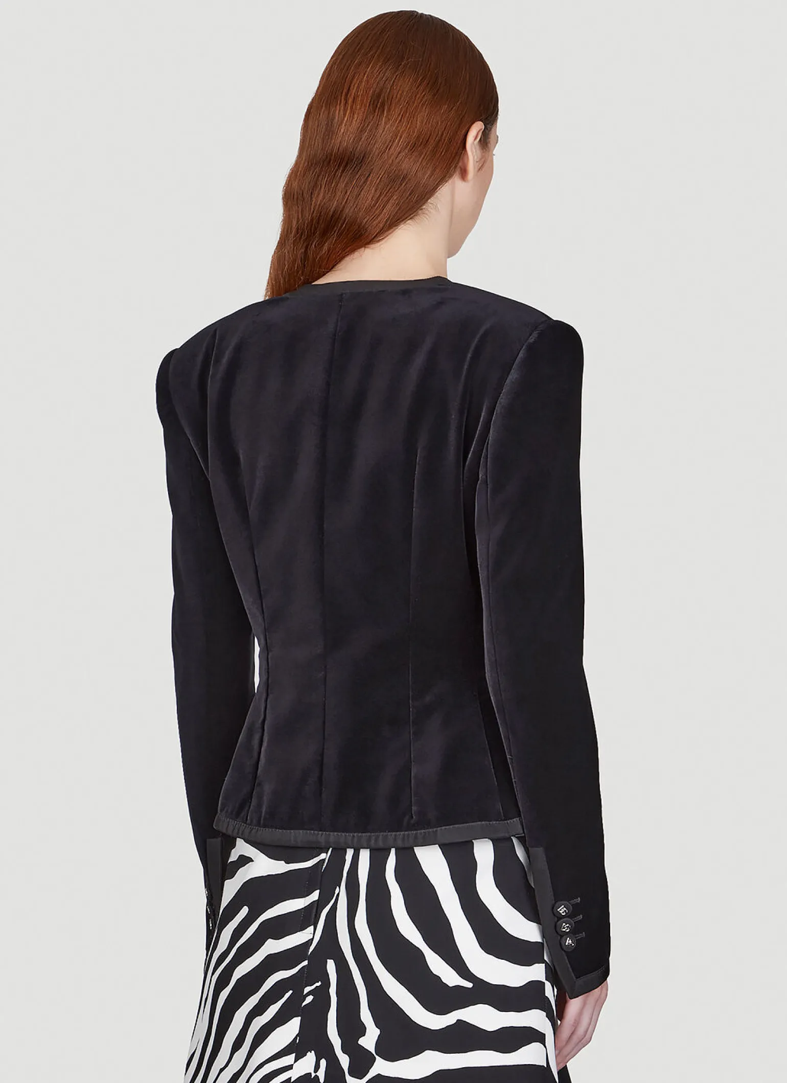 Collarless Velvet Blazer
