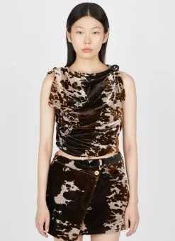 Cowl-Neck Velvet Cow Print Top