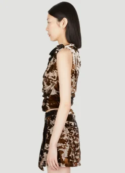 Cowl-Neck Velvet Cow Print Top