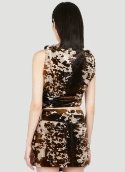 Cowl-Neck Velvet Cow Print Top