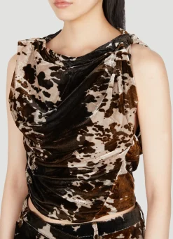 Cowl-Neck Velvet Cow Print Top