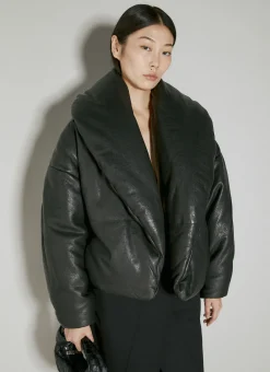 Cropped Leather Padded Jacket