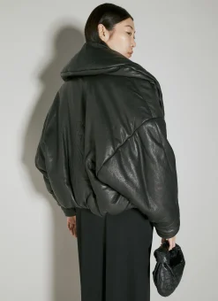 Cropped Leather Padded Jacket