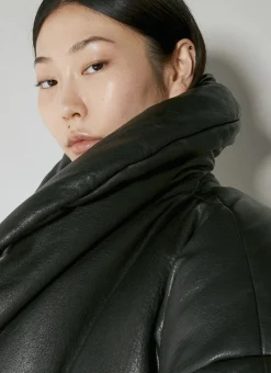 Cropped Leather Padded Jacket