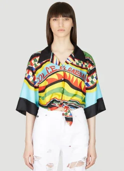 Cropped Stripe Print Silk Shirt
