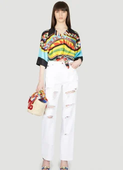 Cropped Stripe Print Silk Shirt