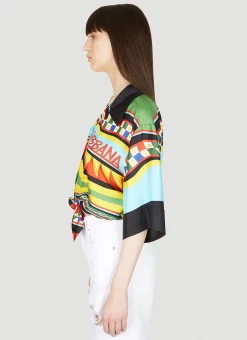 Cropped Stripe Print Silk Shirt