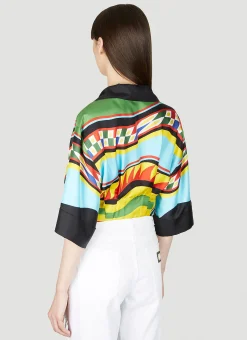 Cropped Stripe Print Silk Shirt