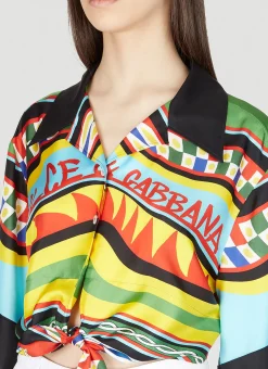 Cropped Stripe Print Silk Shirt