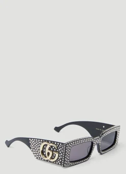 Crystal Embellished Rectangular Sunglasses