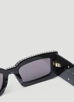 Crystal Embellished Rectangular Sunglasses
