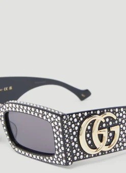 Crystal Embellished Rectangular Sunglasses