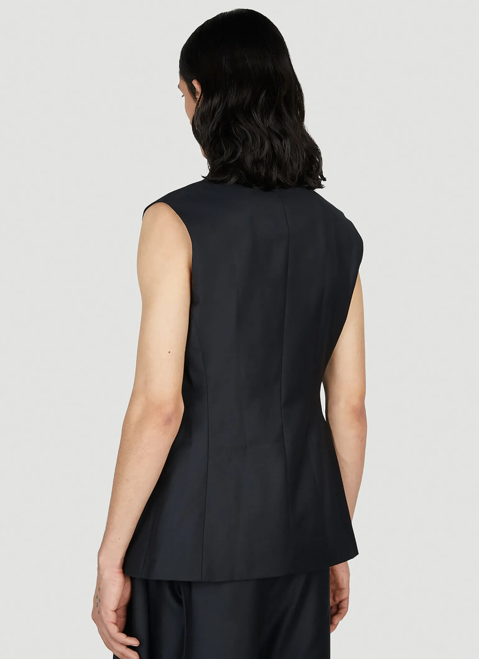 Cut Away Sleeveless Blazer
