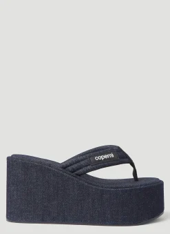 Denim Wedge Flip Flop Platforms