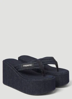 Denim Wedge Flip Flop Platforms