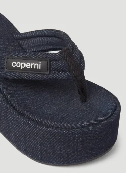 Denim Wedge Flip Flop Platforms