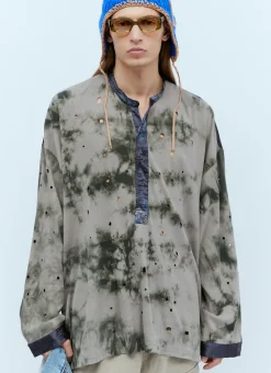 Distressed Panel-Construction T-Shirt